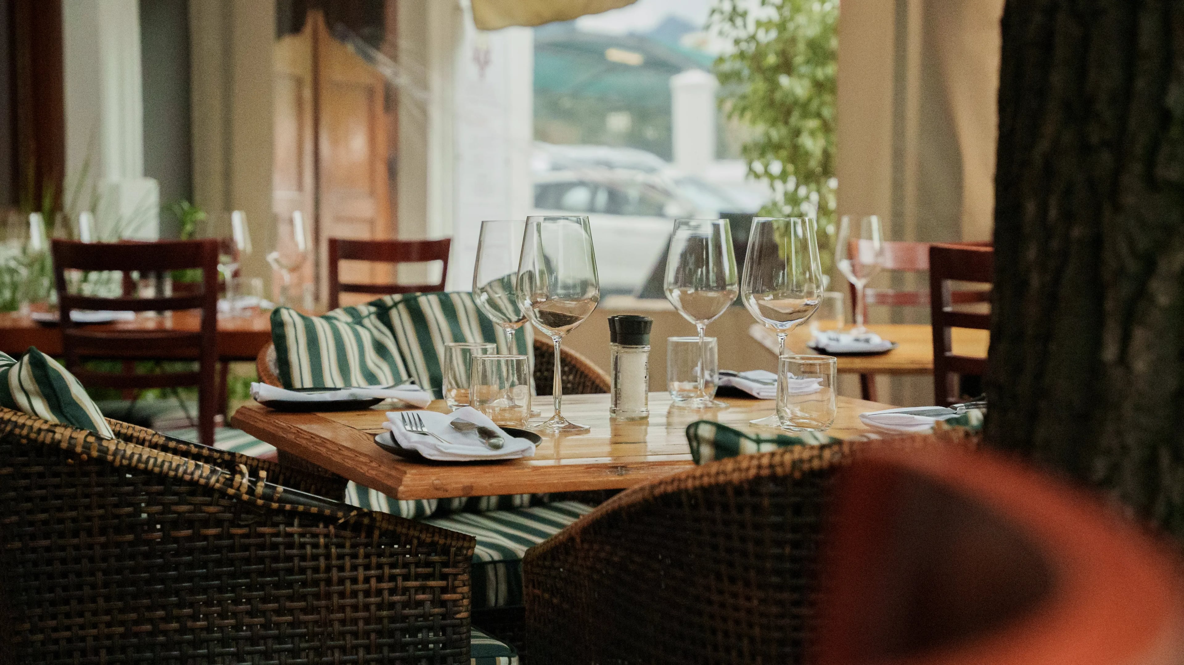 Restaurant interior with elegant dining setup
